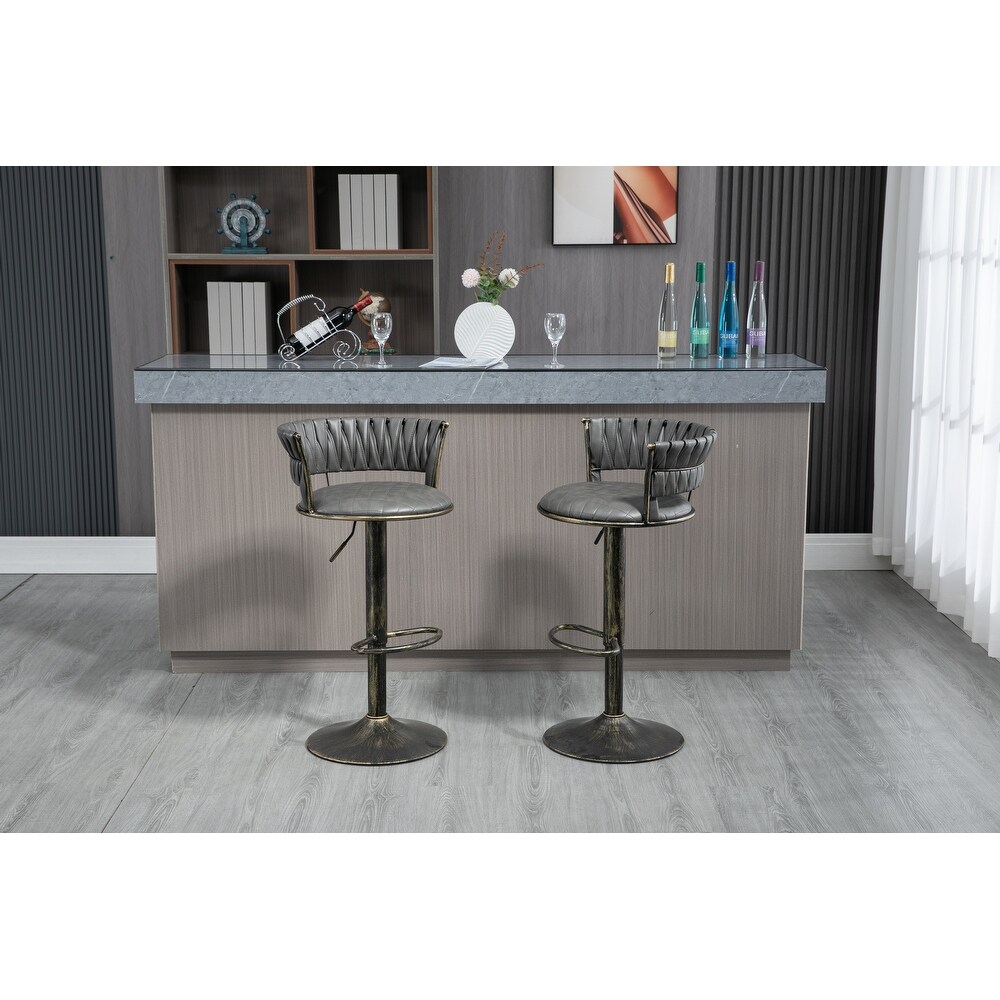 Swivel Bar Stools Set of 2 Adjustable Counter Height Chairs with Footrest for Kitchen  Dining Room 2PC/SET