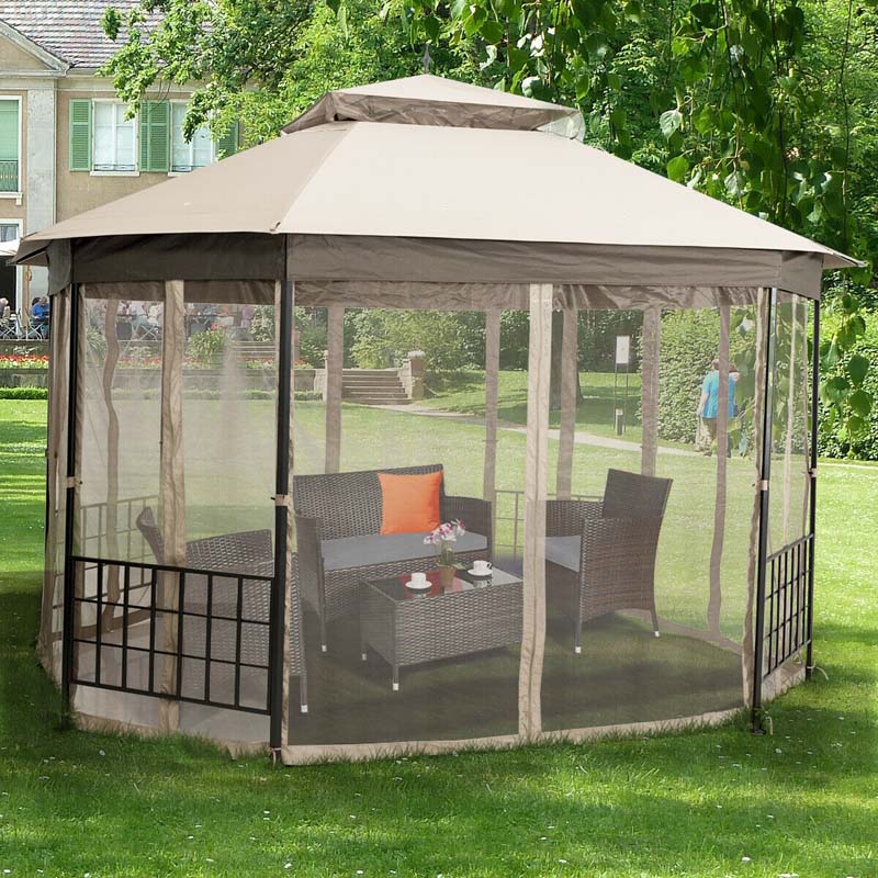 10 x 12 FT Heavy-Duty Octagonal Gazebo with Netting, Outdoor Patio Canopy Gazebo Tent for Event Party BBQ