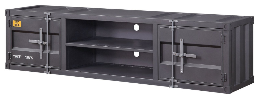 Industrial TV Stand  Low Profile Cargo Design  Corrugated Metal Body   Industrial   Entertainment Centers And Tv Stands   by Declusia  Houzz