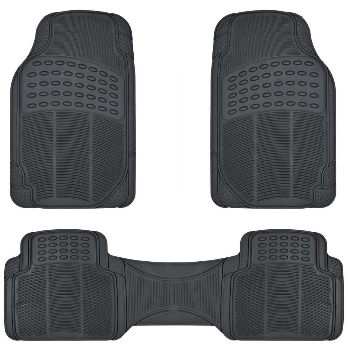 BDK ProLiner Heavy Duty Rubber Auto Floor Mats Liner for Auto - All Weather 3 Piece Set (Black)