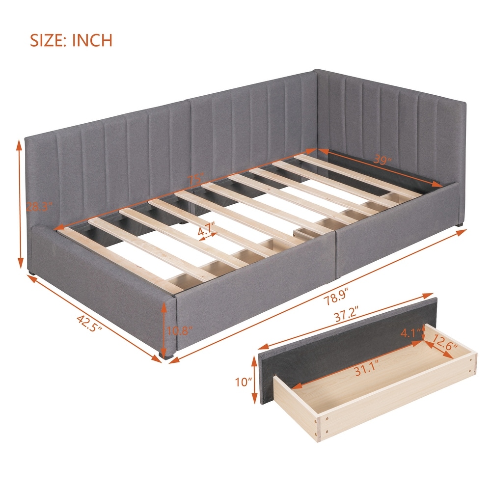 Twin Size Upholstered Daybed with 2 Storage Drawers Twin Size Sofa Bed Frame