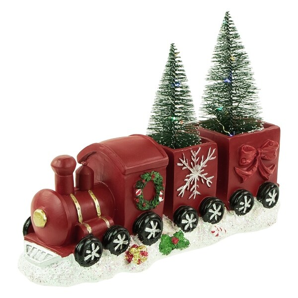 12 Red Gold Christmas Train LED Frosted Trees Tabletop Decoration