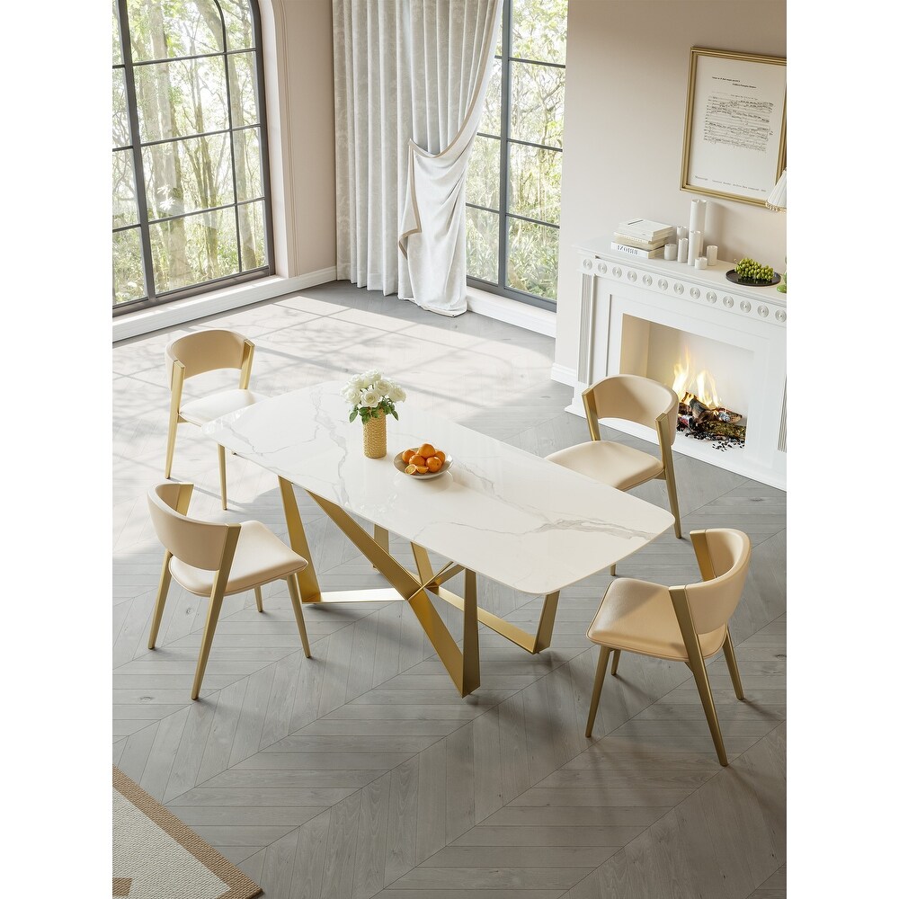 Modern Rectangular Slate Top Dining Table with Gold Pedestal