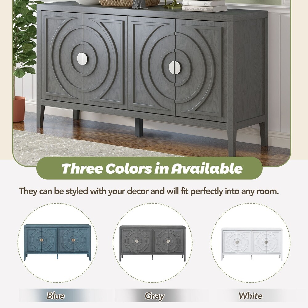 Retro Sideboard with Circular Groove Design and Metal Handle