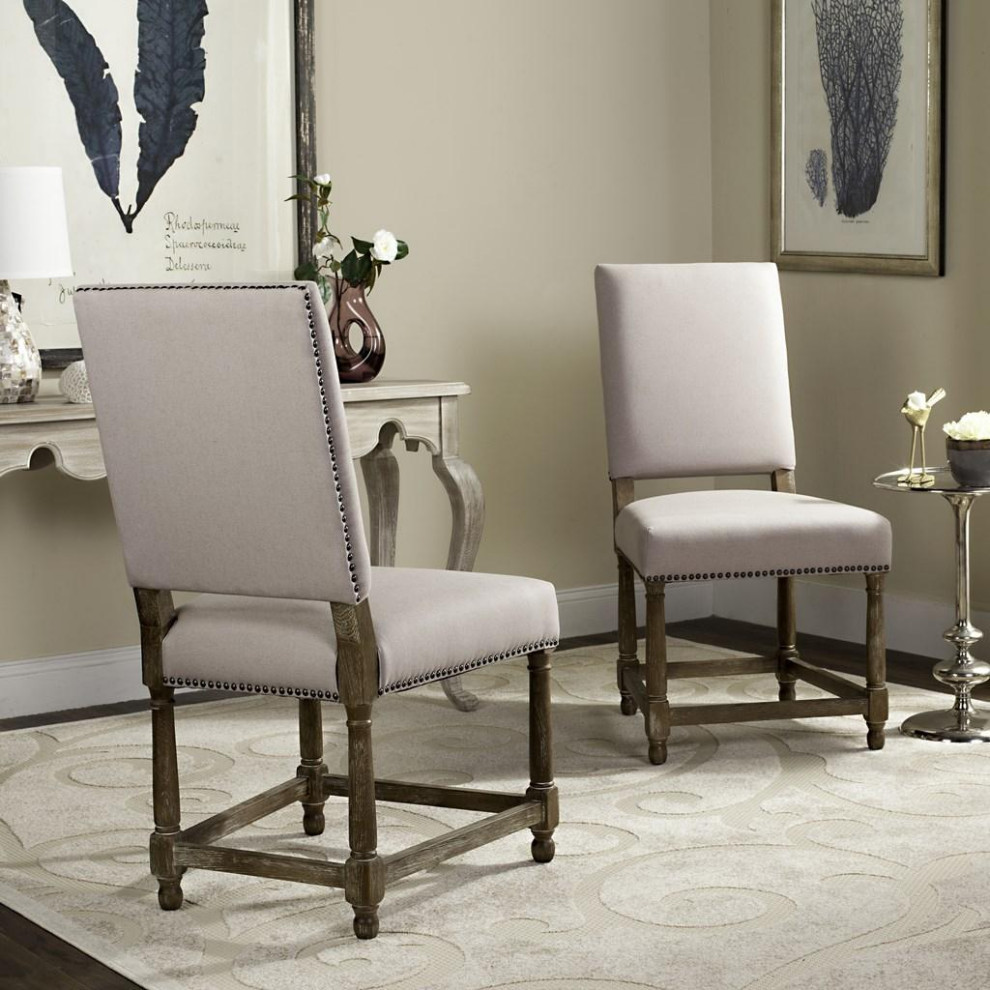 Kohyn 20  x27 x27h Linen Side Chairs (set Of 2)   Nickel Nail Heads Taupe/ Pickled Oak   French Country   Dining Chairs   by AED Luxury Home Decor  Houzz