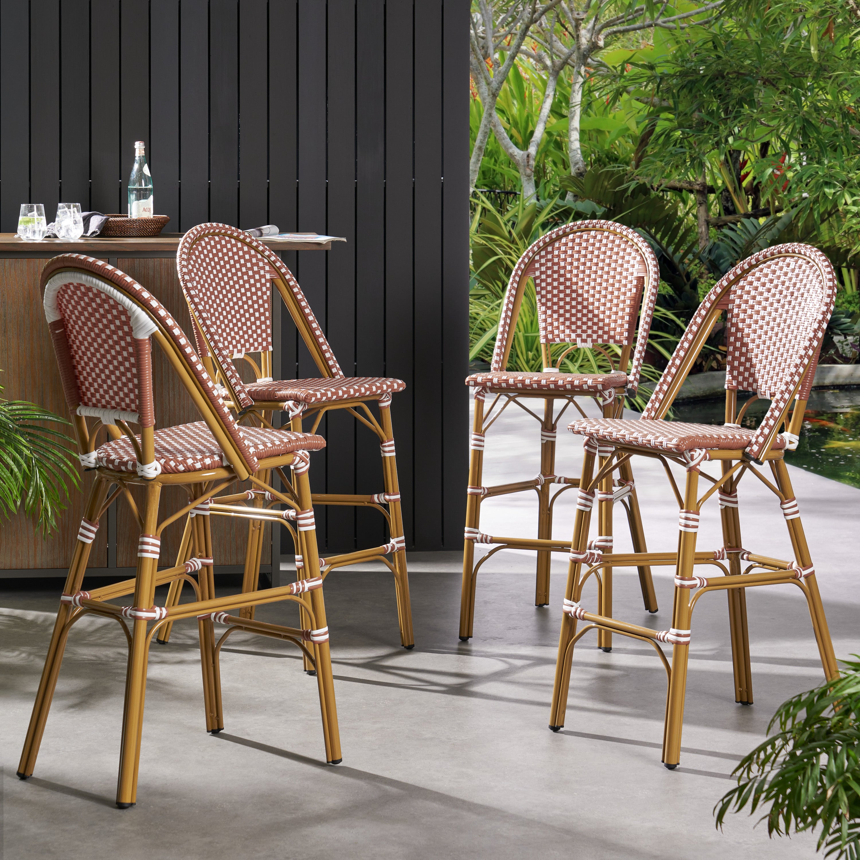 Grelton Outdoor Aluminum French Barstools, Set of 4