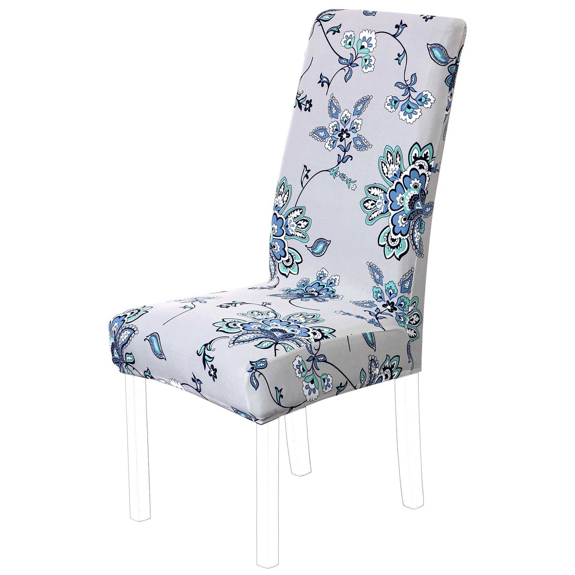 Unique Bargains Stretch Spandex Dining Chair Covers Set of 6, Gray and Blue