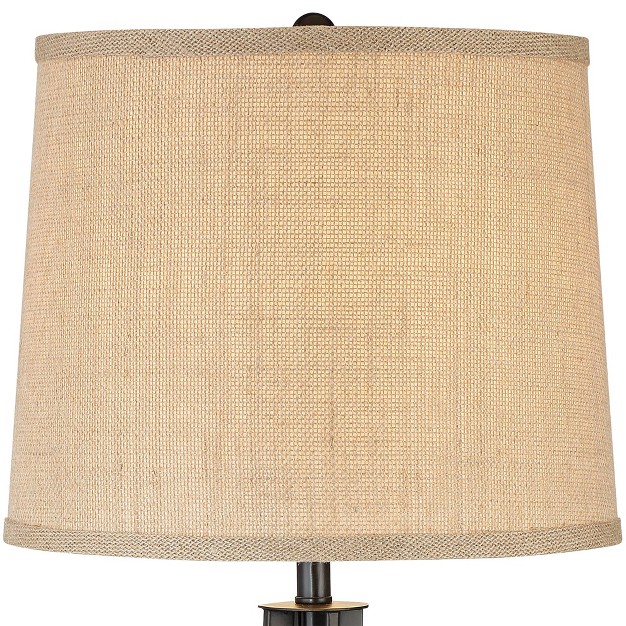 Tall Dark Iron Usb Charging Port Iron Burlap Drum Shade For Desk