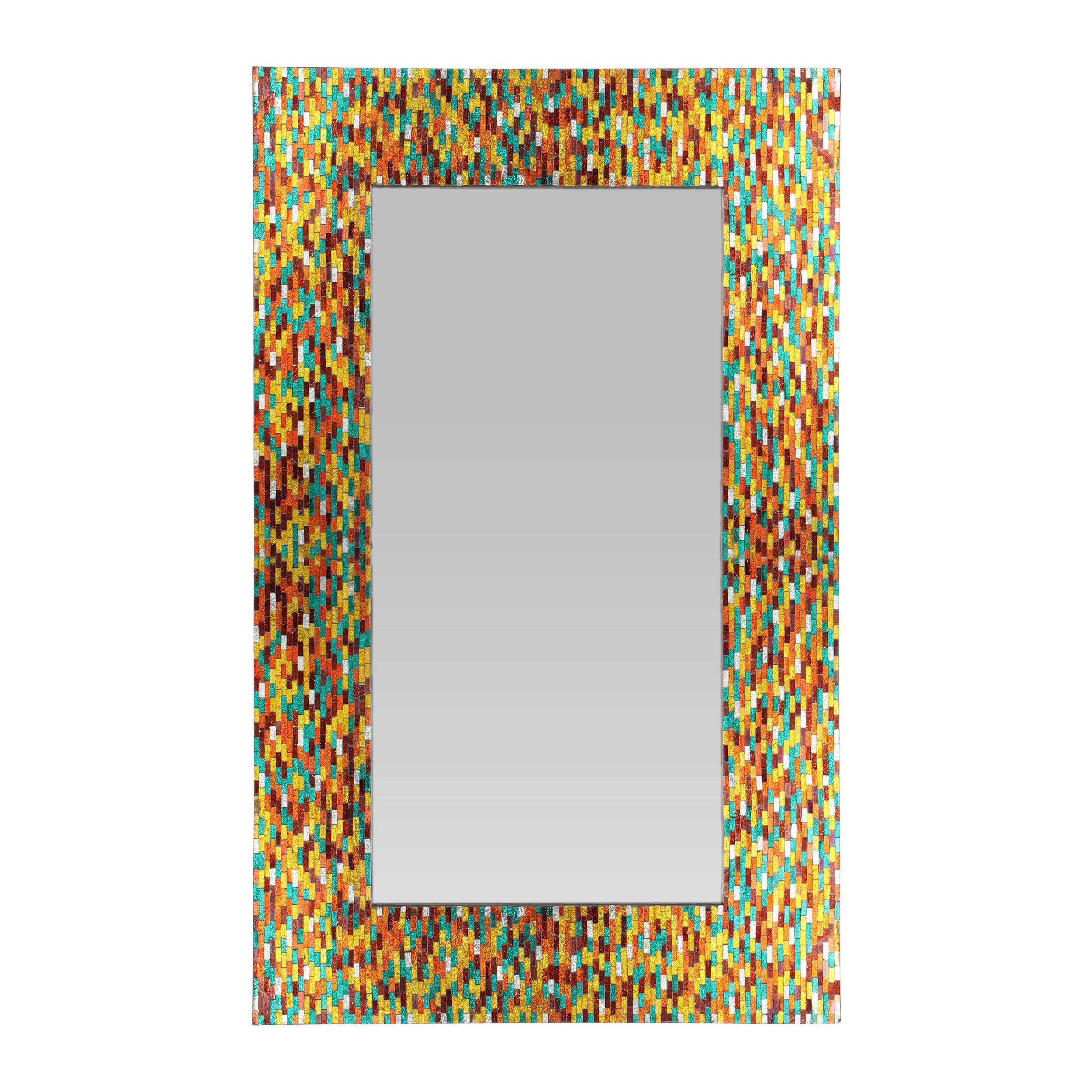 Holgate Boho Handcrafted Rectangular Mosaic Wall Mirror, Multi-Colored