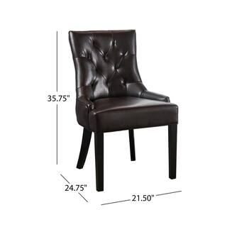 Noble House Hayden Brown Leather Tufted Dining Chairs (Set of 2) 1187