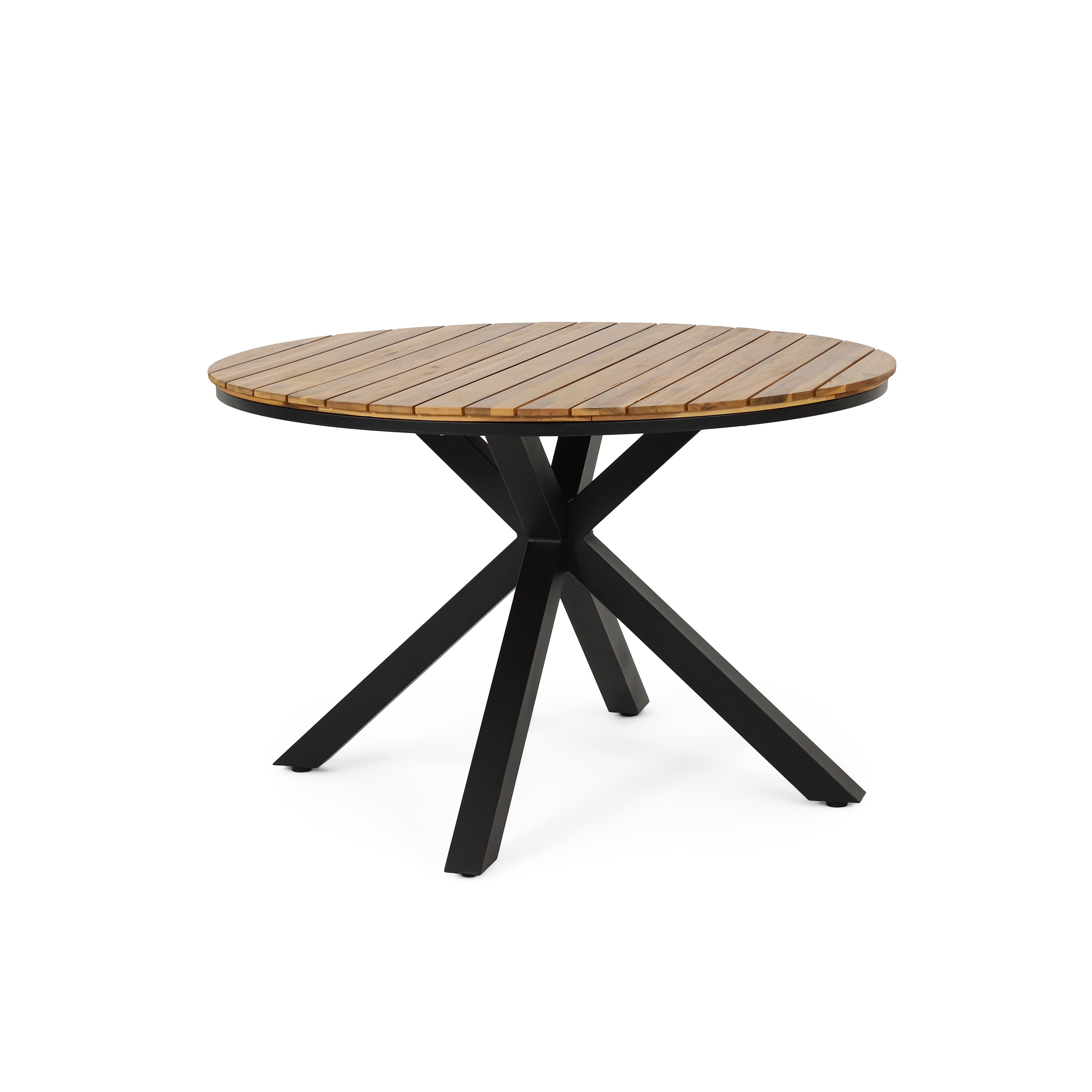 Mellie Outdoor Acacia Wood Circular Dining Table, Teak and Black