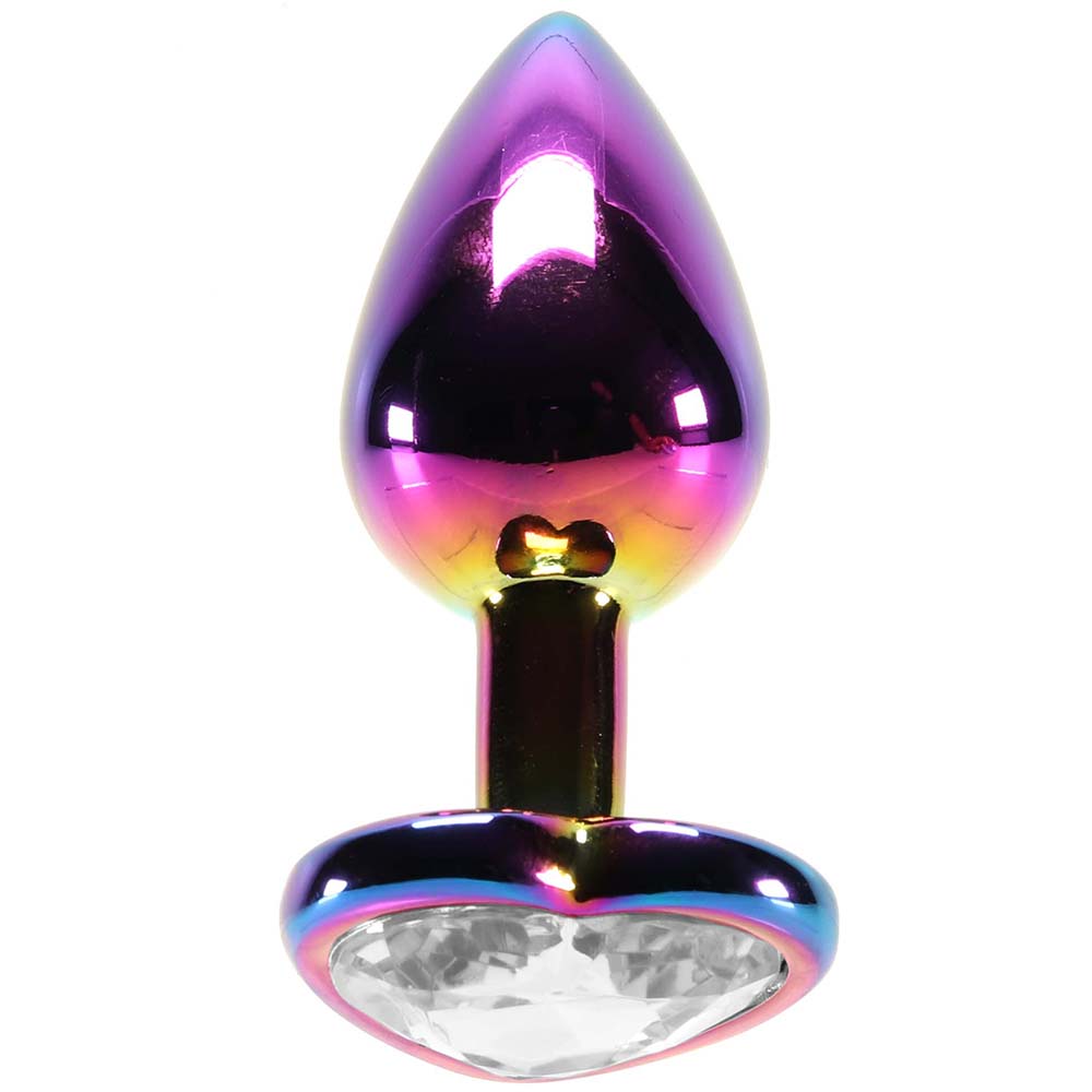 Small Aluminum Plug with Clear Heart Gem in Multicolor