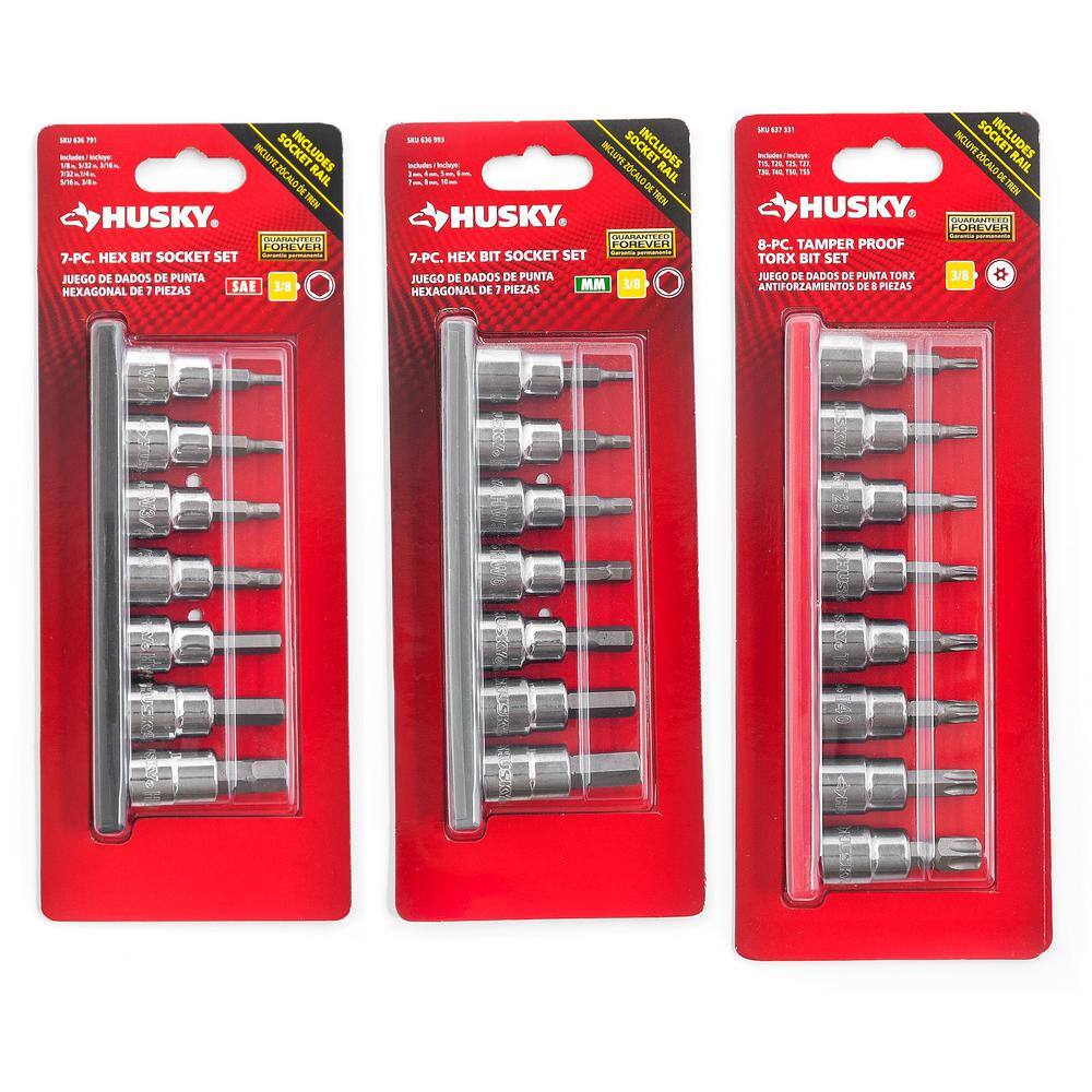 Husky 38 in. Drive SAEMetric HexTorx Bit Socket Set (22-Piece) H3DCHEXTORX22PC