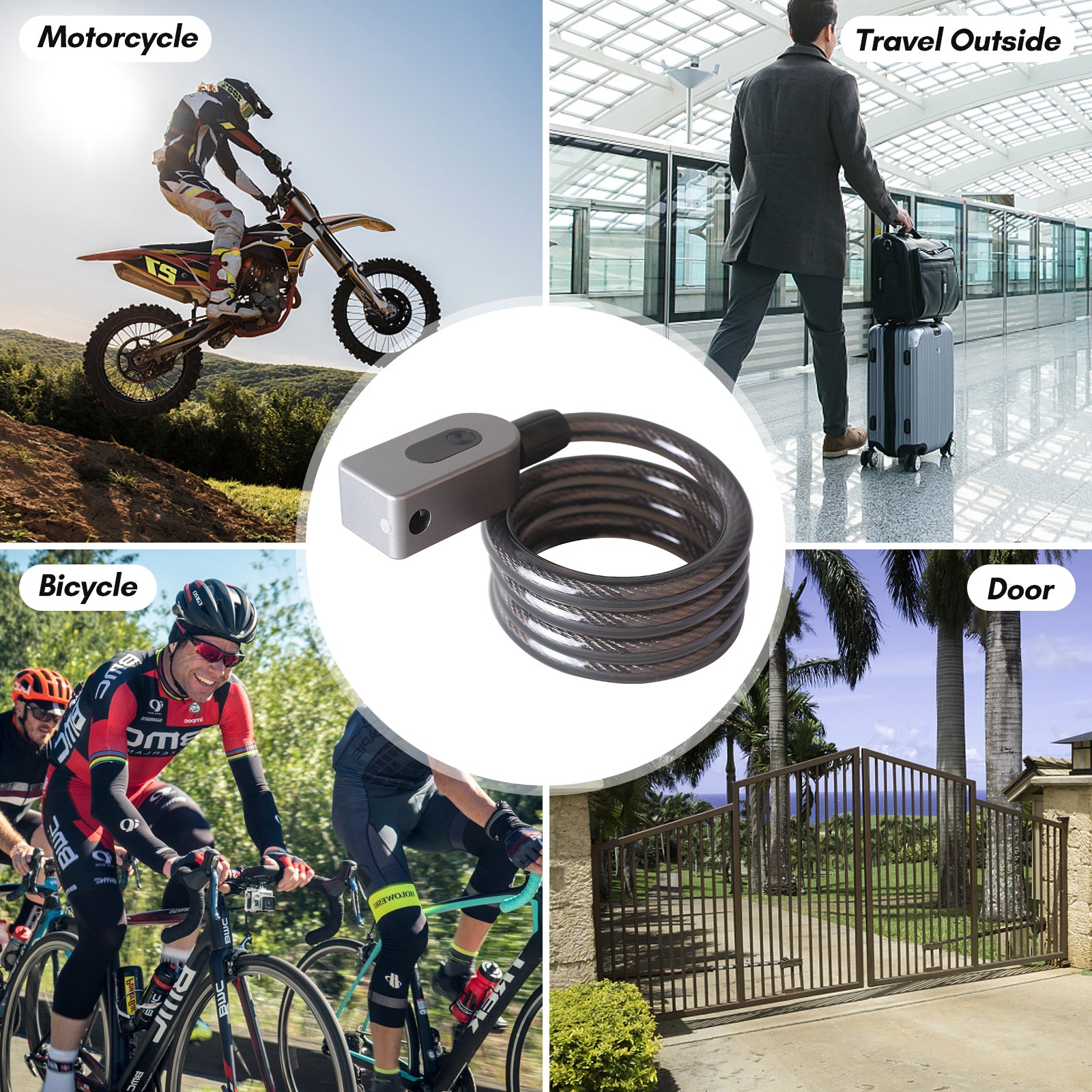 Gecheer -theft Bike Lock Cable Combination  Lock  Connection Phone APP Control Keyless  Cable Lock IP66 Waterproof Built-in Battery for Bike Motorcycle Door