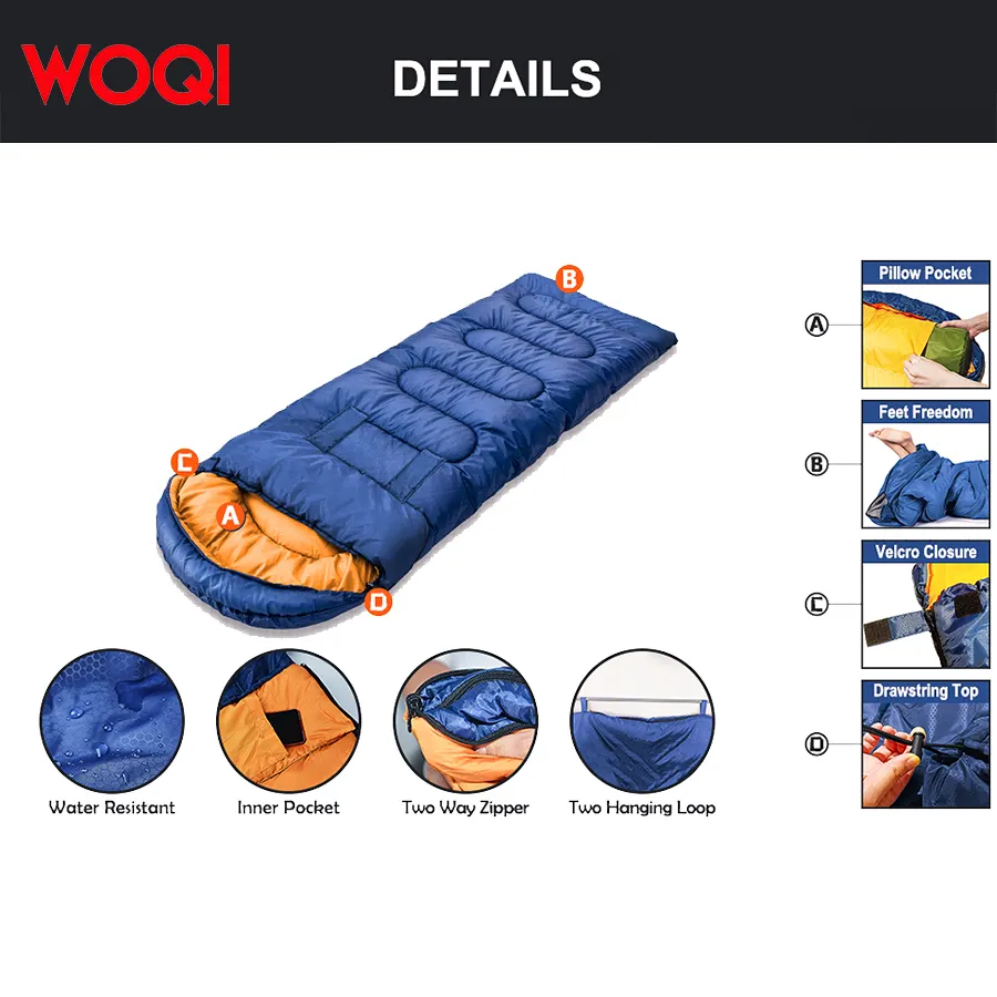 WOQI lightweight and small wearable sleeping bag with arm holes  suitable for cold weather hiking