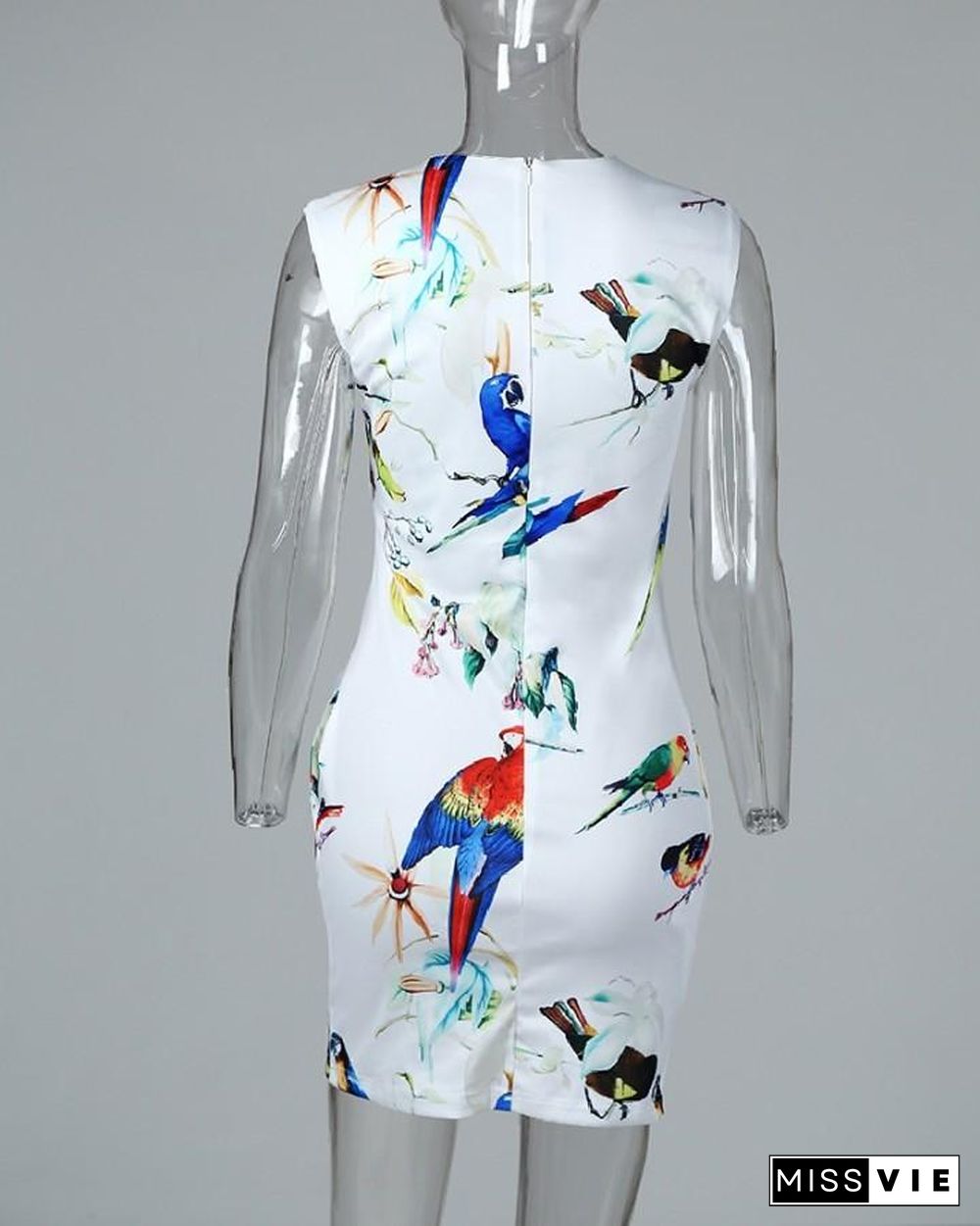 Sleeveless Bird Print Casual Dress