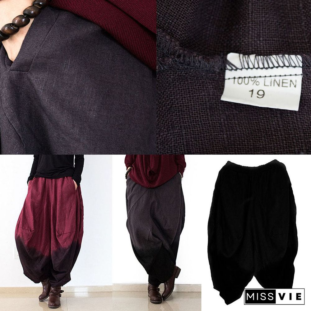 autumn pants gradient burgundy linen pants loose harem pants