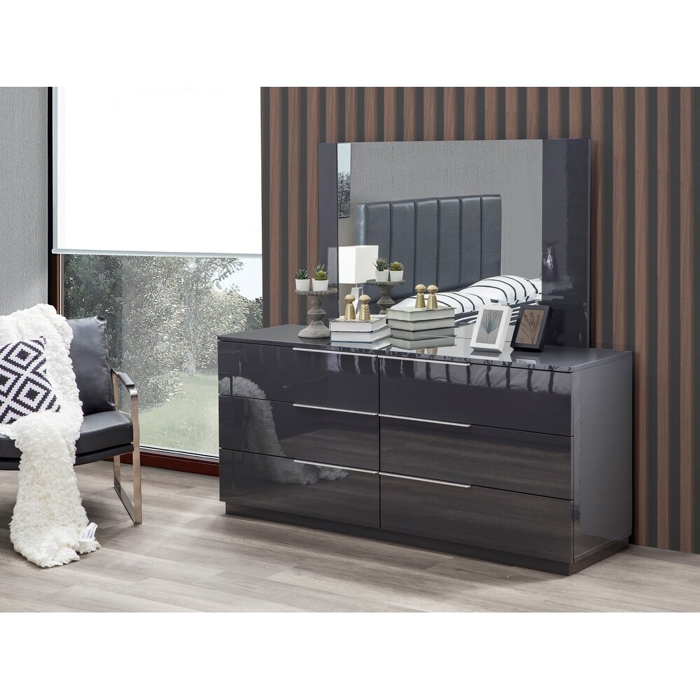 Warsaw 6 Drawer double sided dresser and mirror in Glossy Gray