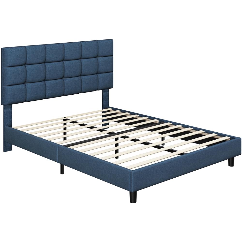 Easyfashion Modern Platform Bed with Wooden Support Slats and Tufted Headboard Navy Blue Full  Crowdfused