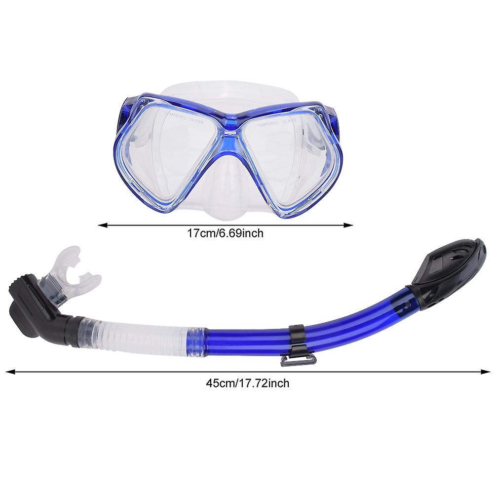 Professional Large Frame Diving Mask Swim Goggles Snorkeling Anti-fog Swimming Glasses Full Dry Breathing Tubeblue Free Size