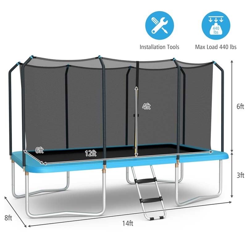 8 x 14 FT ASTM Certified Rectangular Trampoline with Safety Enclosure Net & Ladder