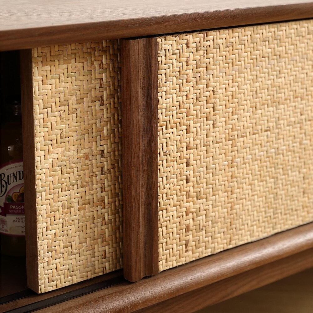 Black Walnut Rattan TV Stand   Perfect for Living Rooms  Bedrooms  and Offices.Sideboard Buffet Cabinet 68.90inch