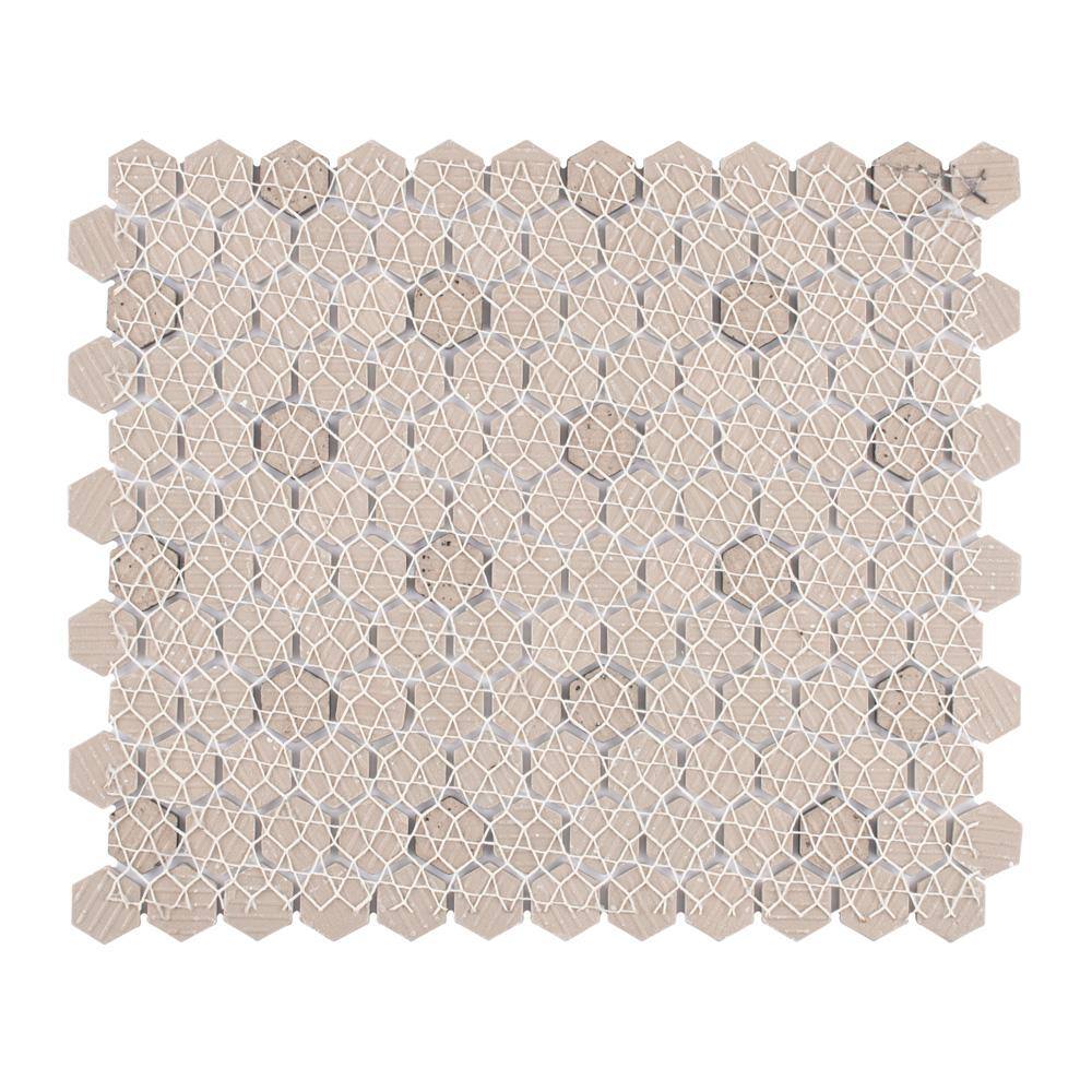 Merola Tile Madison Hex 1 in. Matte Cool White wBlack Dot 10-14 in. x 11-78 in. Porcelain Mosaic (8.6 sq. ft.Case) FTC1MMCWD