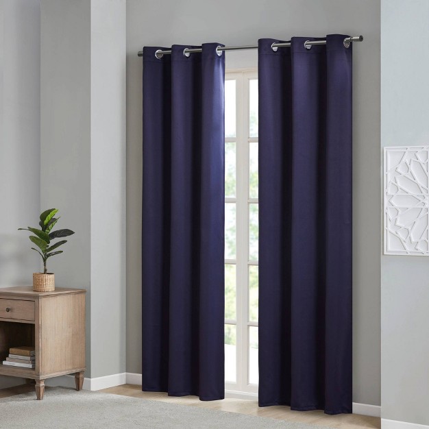 Set Of 2 Aljed Solid Blackout Triple Weave Grommet Top Curtain Panels Blue