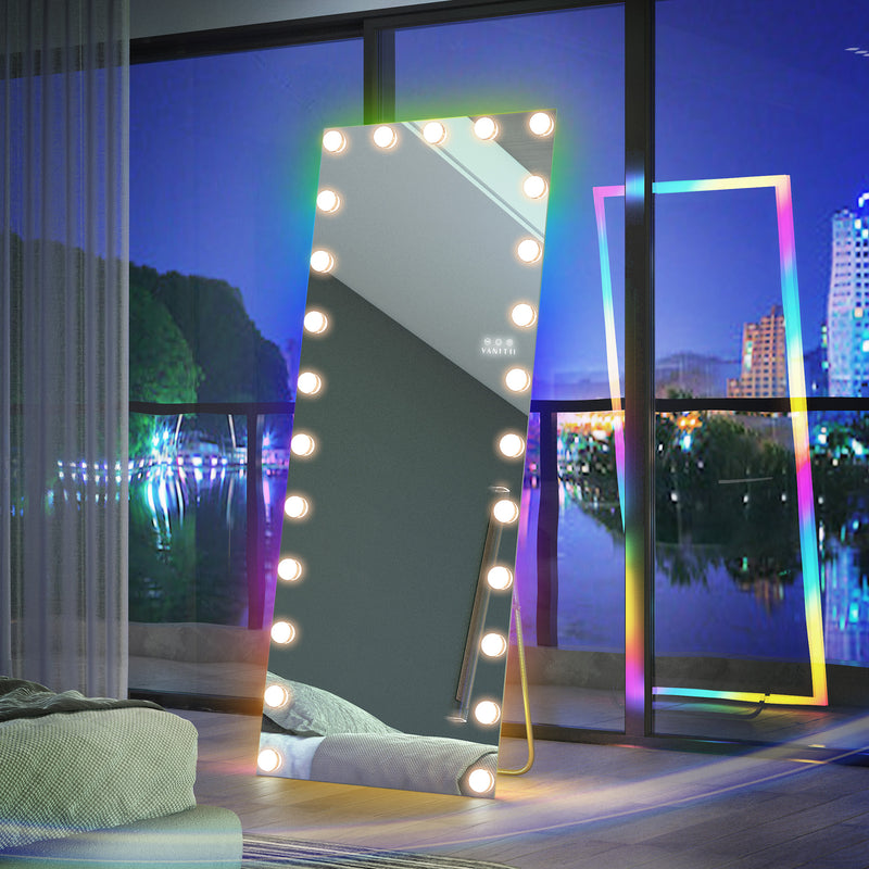 Hollywood Vanity Mirror - Full Length Vanity Mirror with 25 Dimmable LED Bulbs and RGB   VNT-18075-JMRGB-WHT