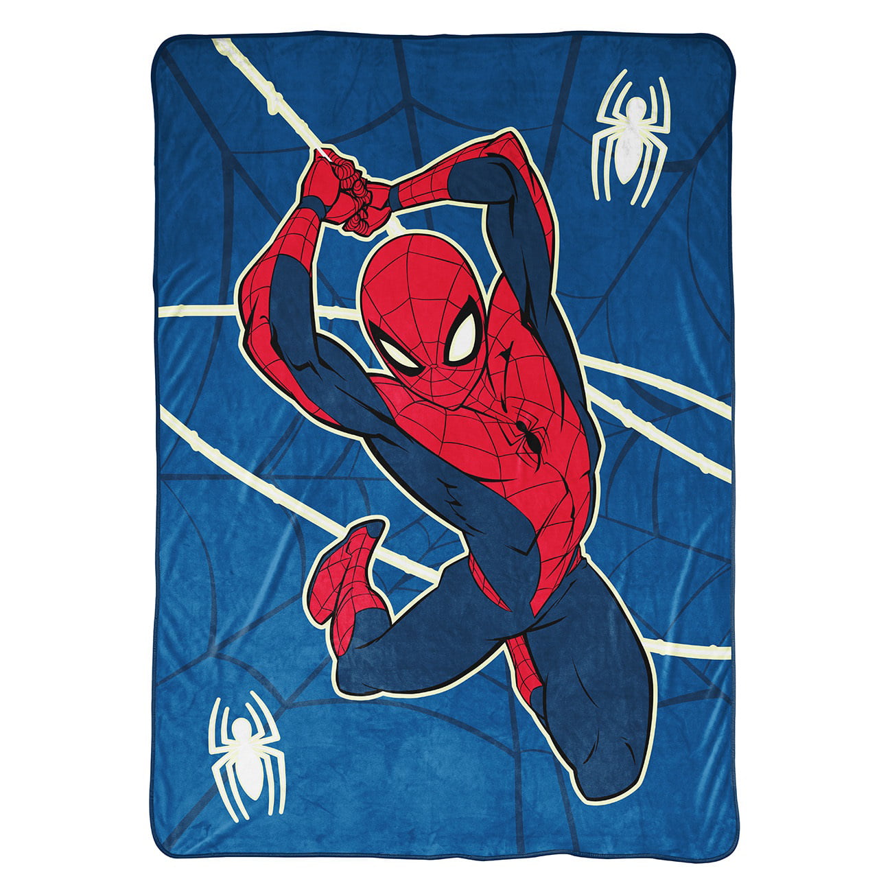 Spider-Man Swing Into Action Glow In The Dark Kids Twin Blanket， 62 x 90， Microfiber， Blue， Marvel