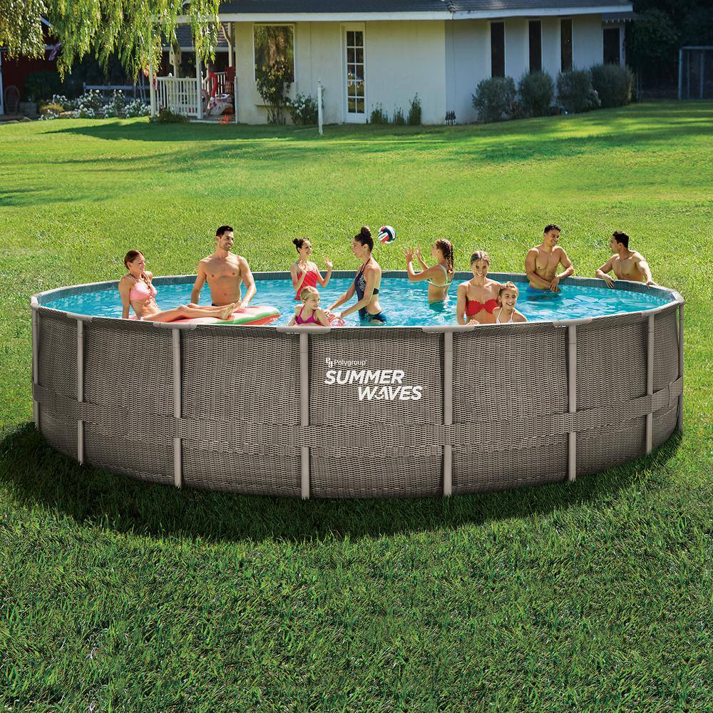 Summer Waves Elite Dark Basketweave 20 ft. Round 48 in. Deep Metal Frame Pool P4J02048D117