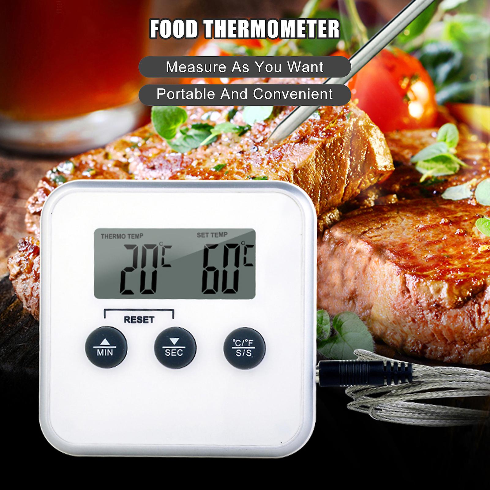 Black Meat Thermometers and Timers With Lcd Display Thermometer Clock Timer With Stainless Steel Probe Instant Digital Read Meat Thermometer For Bbq Mea