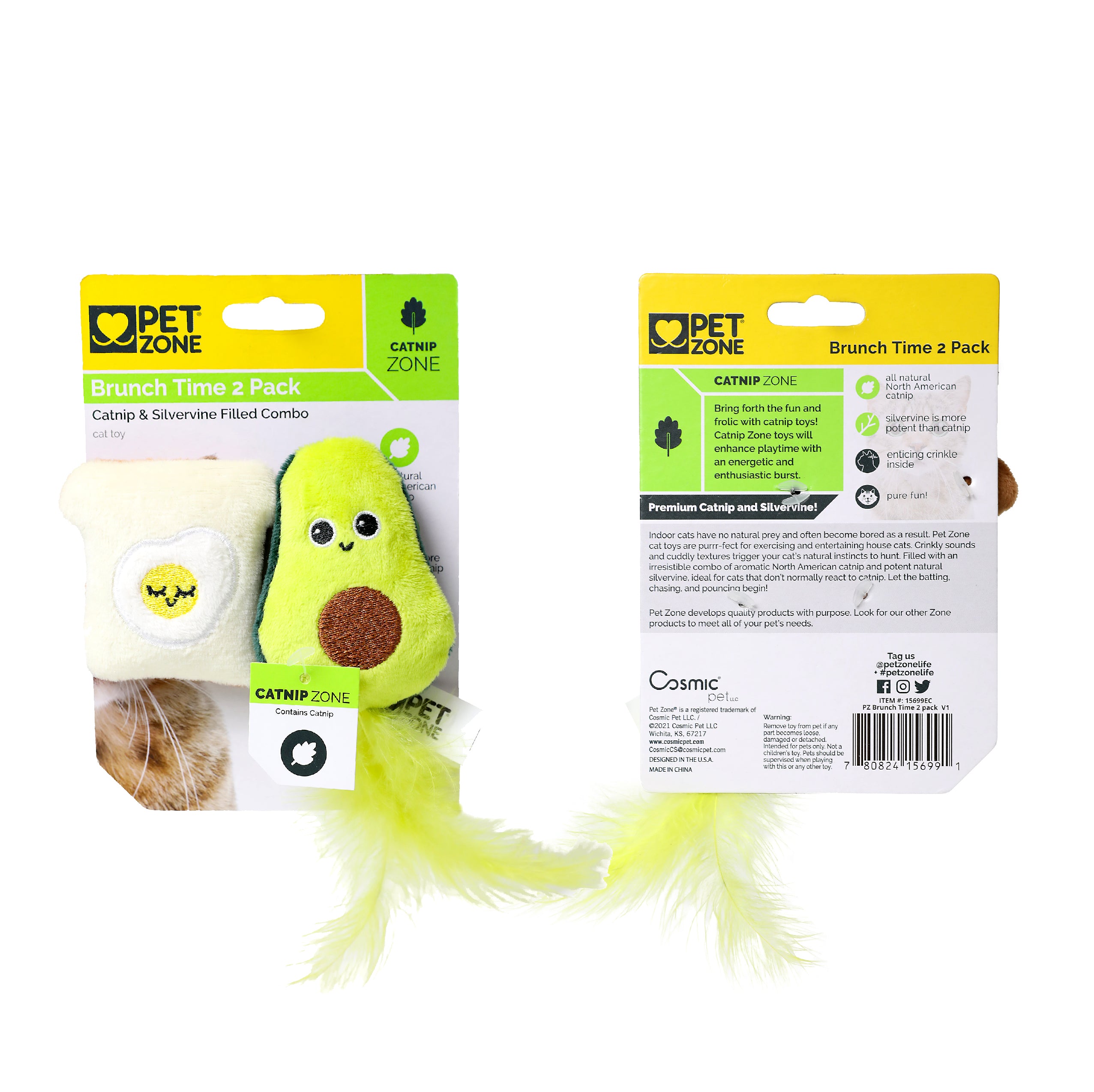 Pet Zone Brunch Time Plush Catnip Filled Cat Toys for Cats and Kittens， 2 Pack