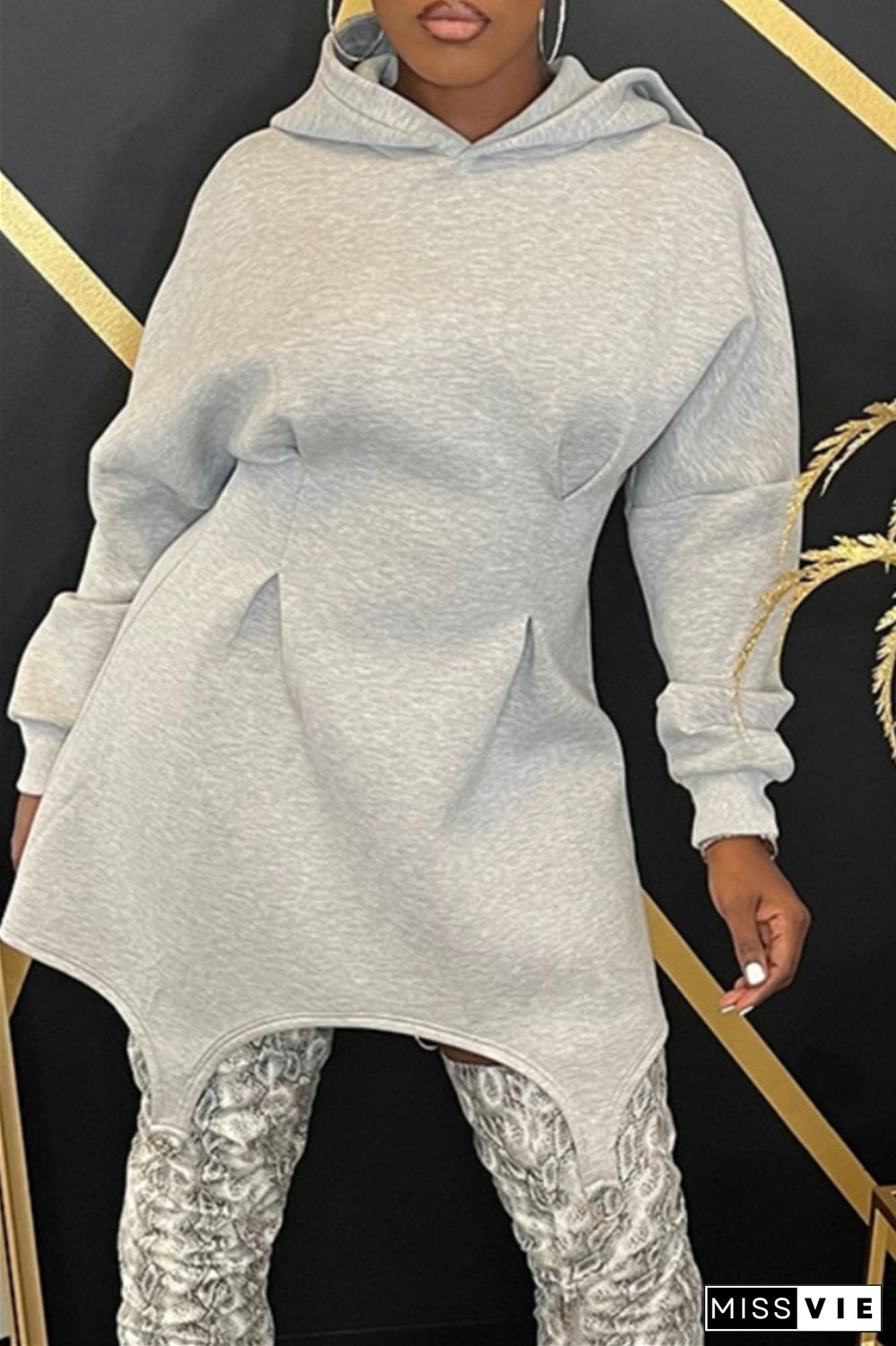 Casual Solid Asymmetrical Hooded Collar Long Sleeve Dresses