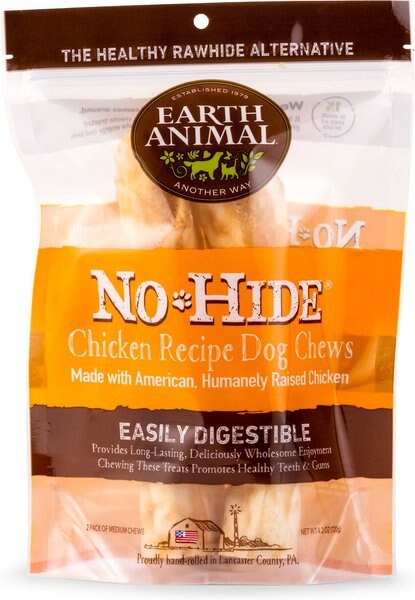 Earth Animal No-Hide Long Lasting Natural Rawhide Alternative Chicken Recipe Medium Chew Dog Treats， 2 count