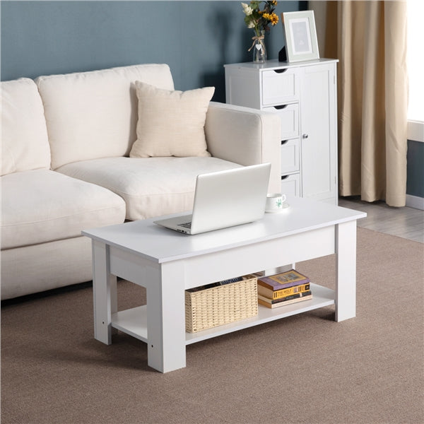 Easyfashion Modern Wood Lift up Top Coffee Table with Storage Shelf, White Finish