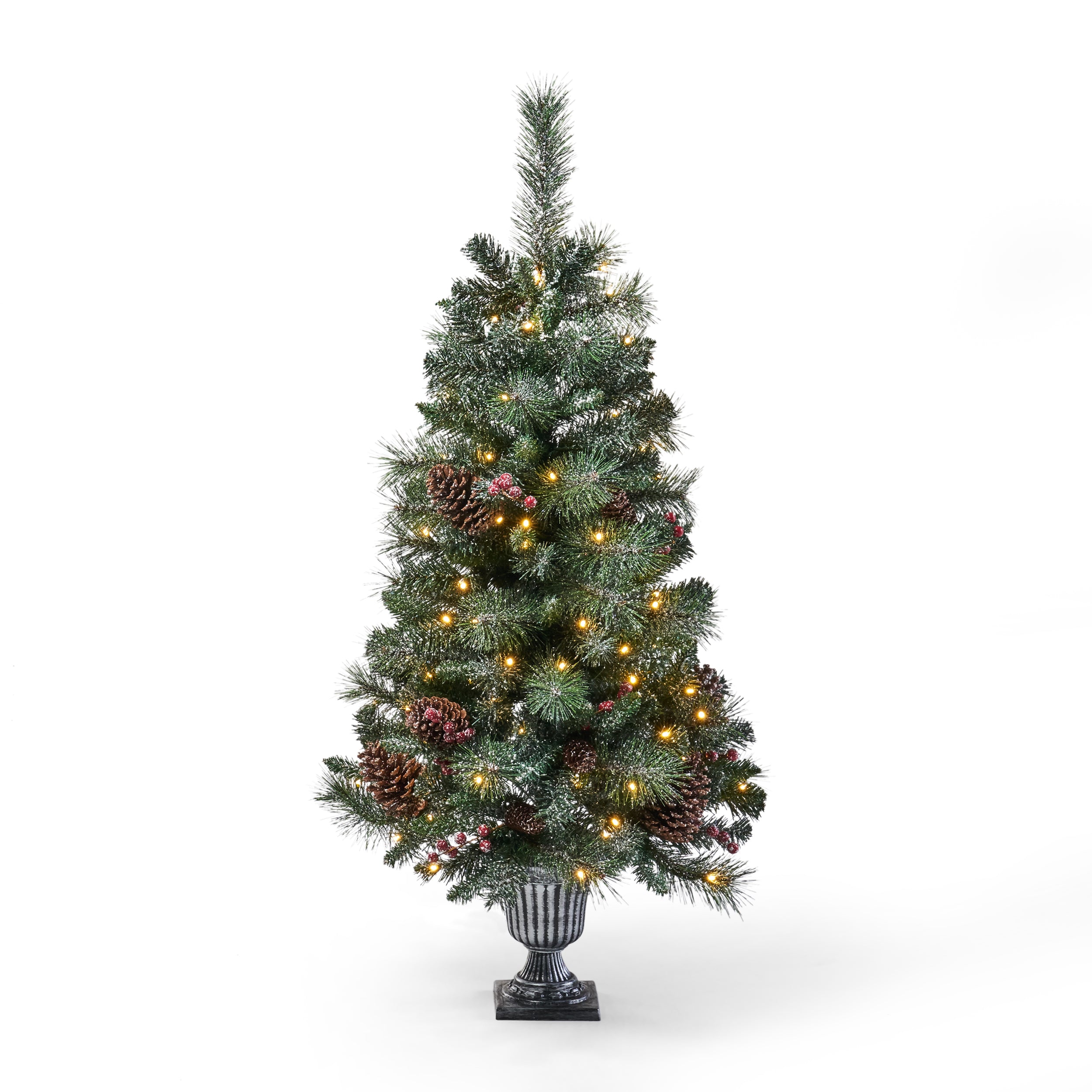 4-Foot Mixed Pine Pre-Lit Clear LED Pre-Decorated Artificial Potted Christmas Tree