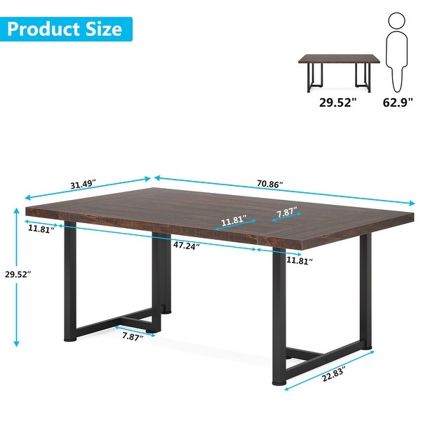 Large Kitchen Dining Table for 6，70.86'' Rectangular Dinner Tables with Steel Legs for Dining Room