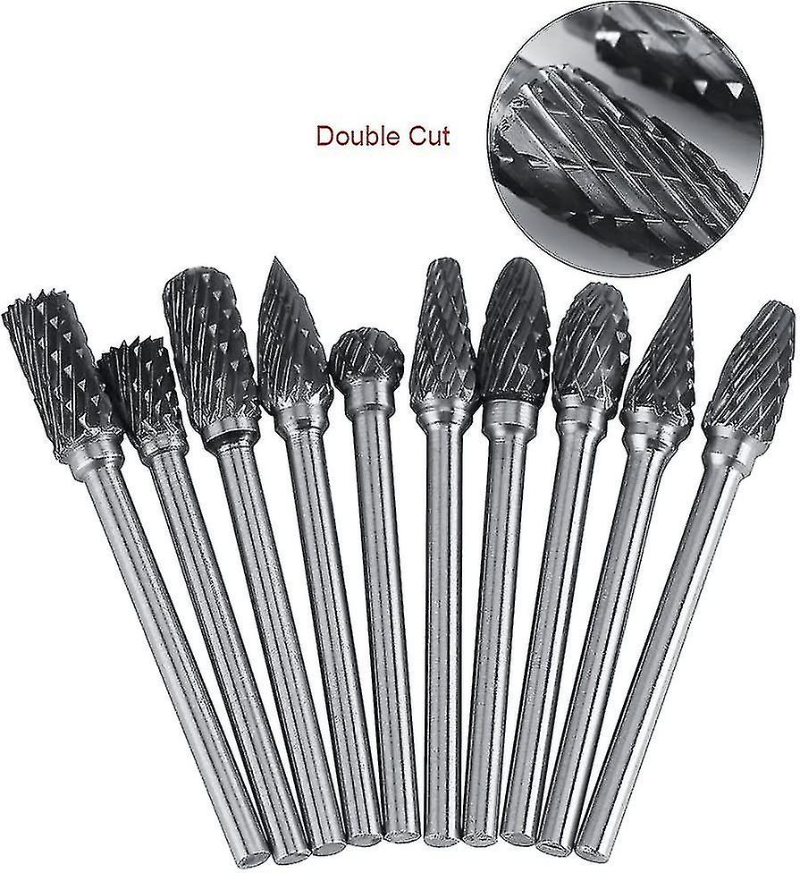 Carbide Burr Set Rotary Files Tungsten Steel 10pcs Diameter Cutter Head For 3mm Burr 6mm Shank The Carving Drill Metal Cutting Polishing Engraving Dri