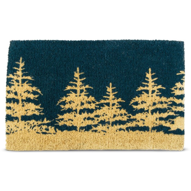 Winter Tree Rectangle Indoor And Outdoor Coir Door Welcome Mat Brown Trees On Blue Background