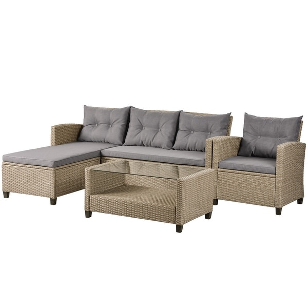 4Piece Wicker Ratten Sectional Sofa with Cushions