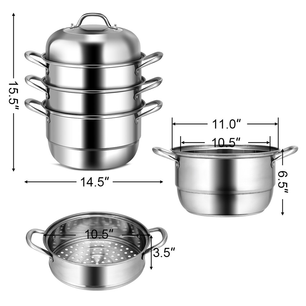 Costway 3 Tier 11 Inch Stainless Steel Steamer Set Cookware Pot