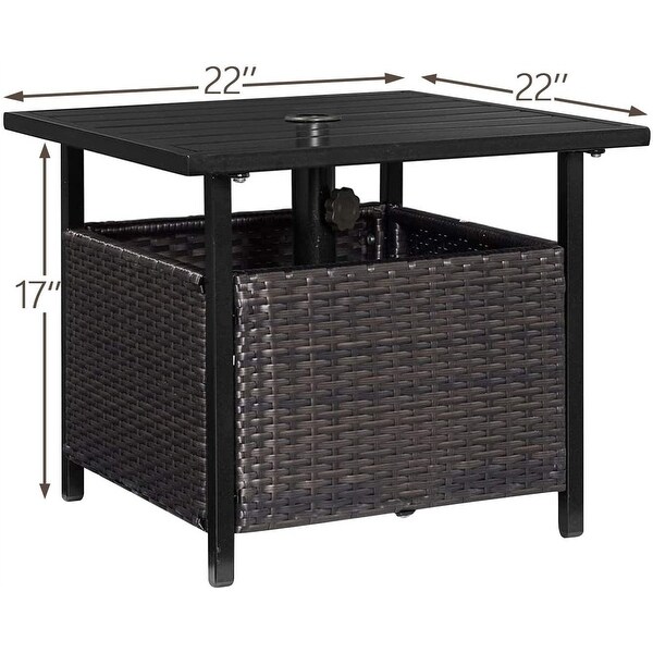 IndoorandOutdoor Wicker Side Table Bistro Table with Umbrella Hole