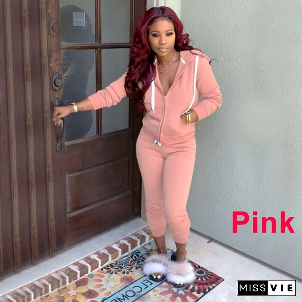 New Womens Sweatsuit Set Fashion Zipper Two Piece Outfits Top + Skinny Long Pants Brands Printed Tracksuits Jogging Suits Jumpsuits Plus Size S-2Xl