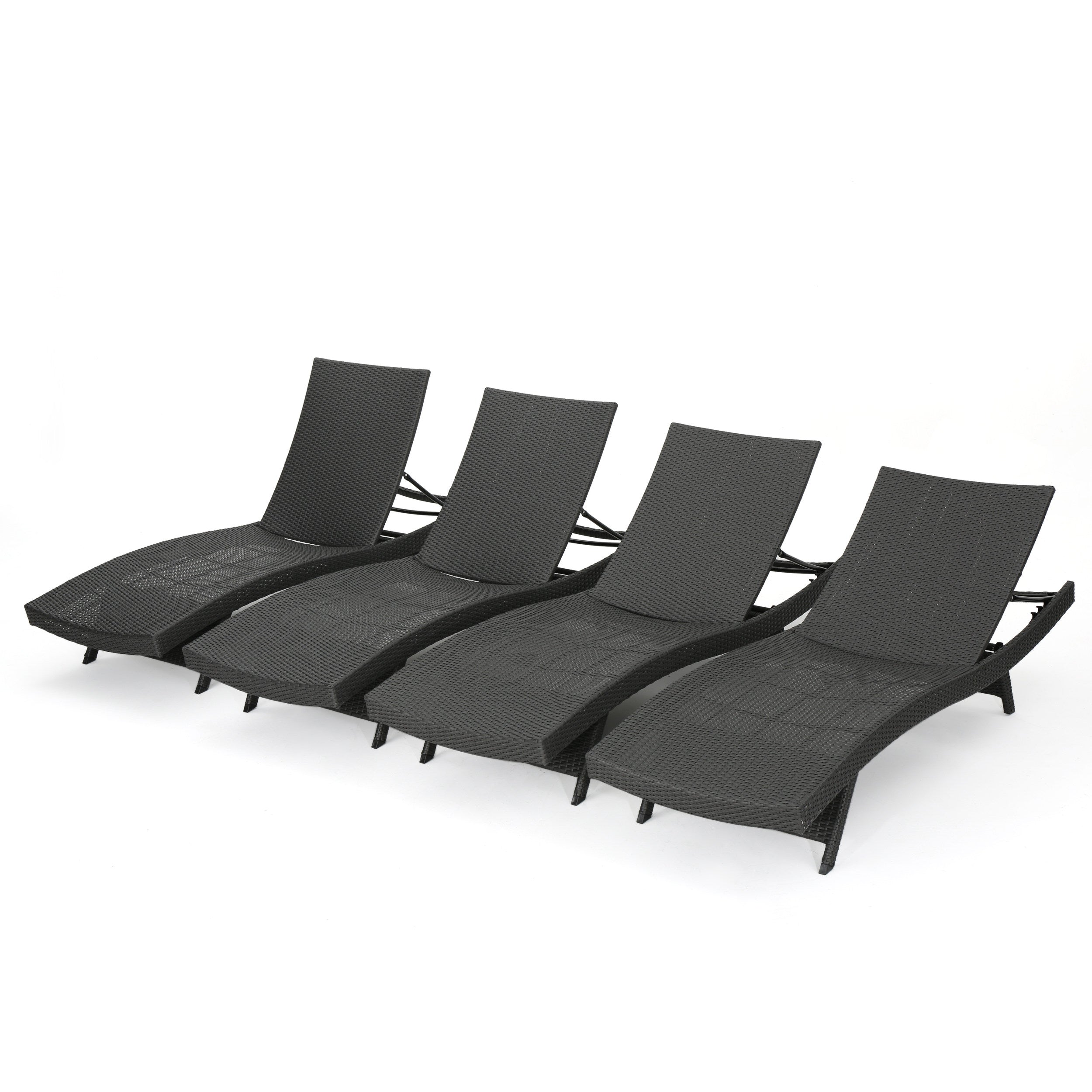 Olivia Grey Outdoor Wicker Chaise Lounge Adjustable (Set of 4)