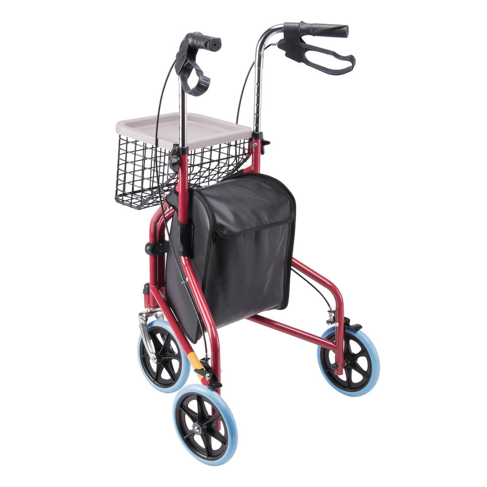 Yescom 3 Wheels Aluminum Rollator Walker w/ Brakes Basket & Bag