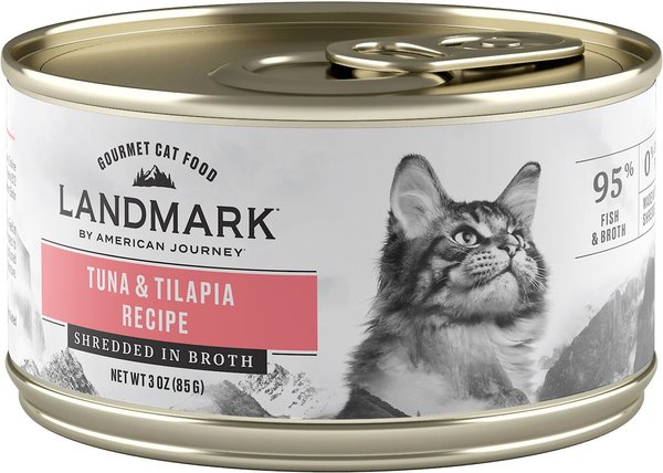 American Journey Landmark Tuna and Tilapia Recipe in Broth Grain-Free Canned Cat Food， 3-oz， case of 12