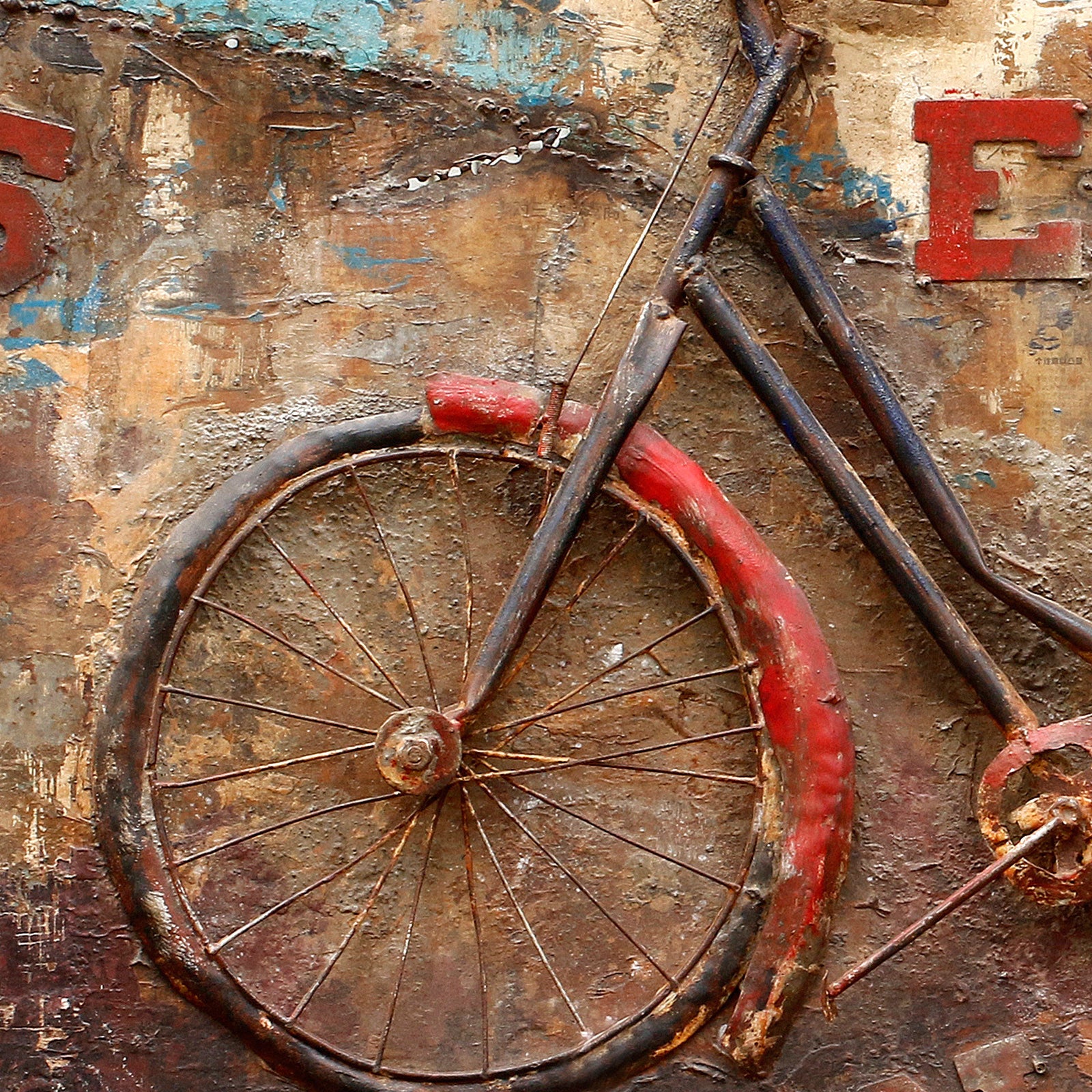 Rusty Bicycle Handcrafted Metal Art Painting 120X90 Cm Soap013