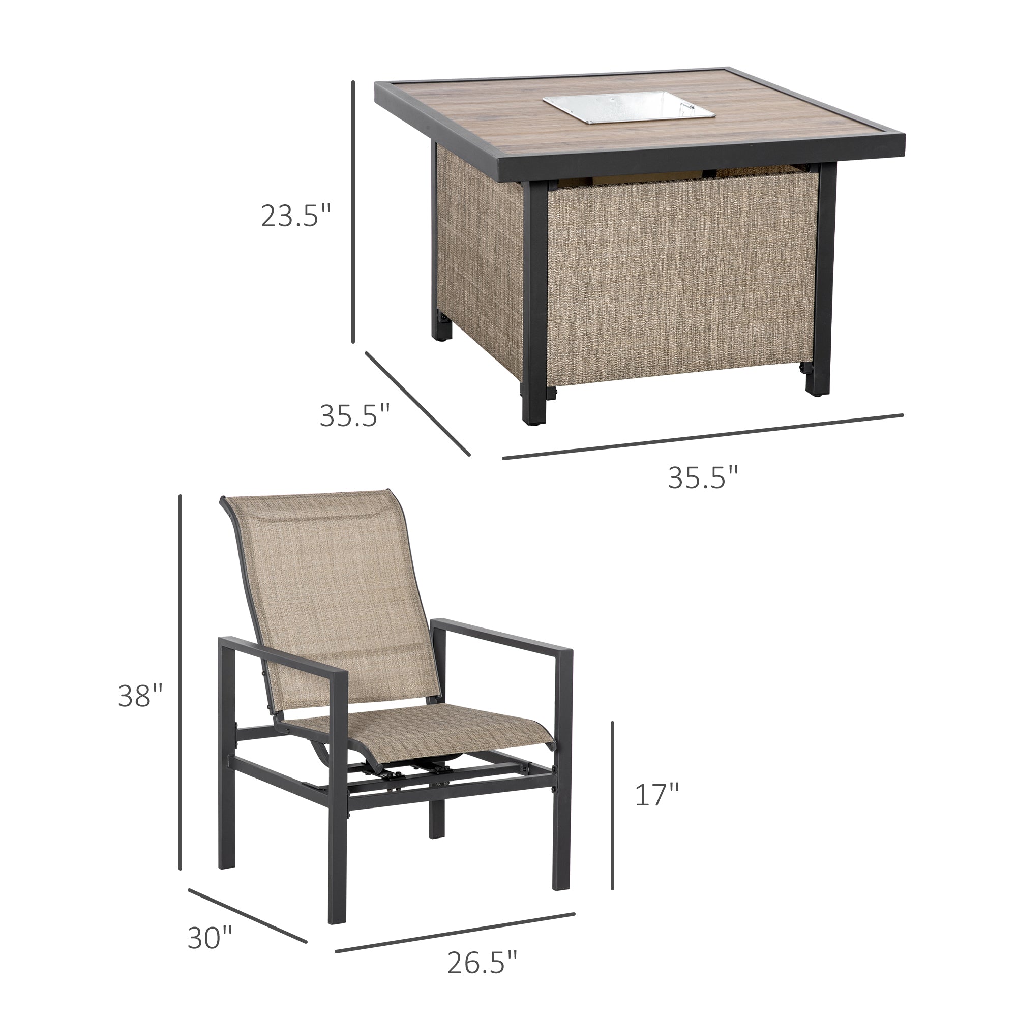 Outsunny 5-Piece Rattan Patio Dining Set for 4 with Metal Ice Bucket Outdoor Wicker Furniture Set 4 Rocking Chairs & Square Table , Beige, 242 Lbs