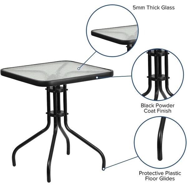 23.5'' Square Tempered Glass Metal Table